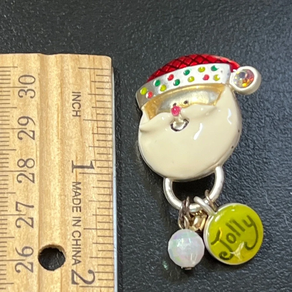 Vintage AJMC Santa Claus Brooch Silver‎ Tone and Enamel Christmas Pin